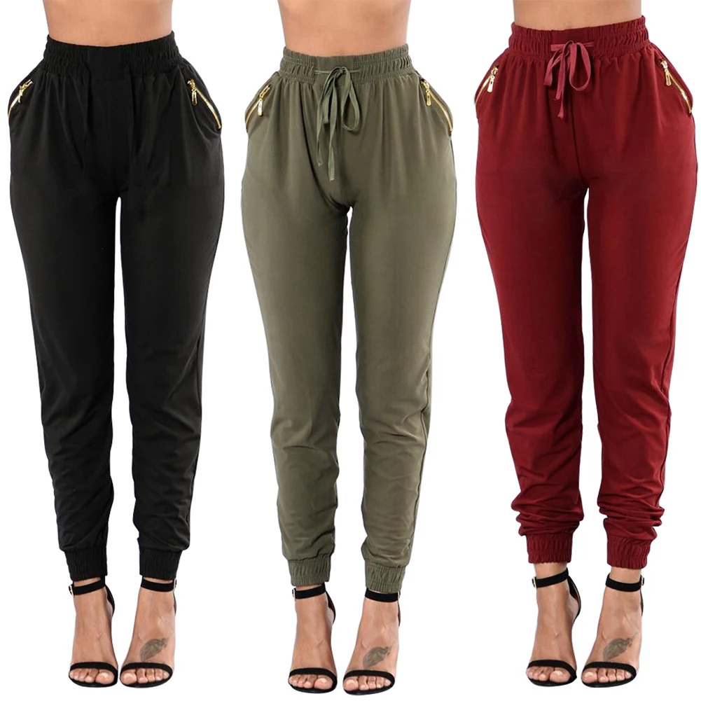 

Women's Fashion Baggy Dance Sweat Pants Zipper Pockets Drawstring Trousers