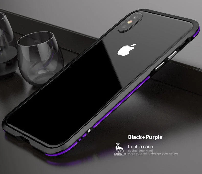 Чехол для iPhone X XS роскошный Luphie модный двойной цвет меч Алюминиевый металлический каркас чехол для iPhone 7 8 Plus - Цвет: Black Purple