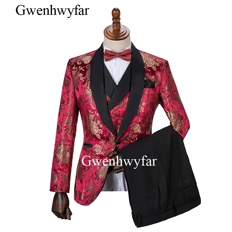 Gwenhwyfar 2019 новый дизайн Jujube свадебные костюмы с красными пионами для мужчин