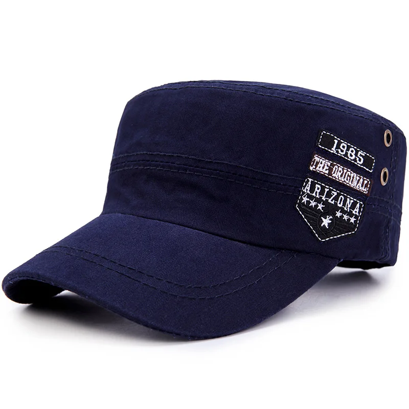 Navy Blue Ретро Плоская верхняя хлопковая военная шапка с аппликацией значка буквы дышащая ушко Регулируемая Кепка почтальона винтажная кепи армейское поле - Цвет: Navy Blue