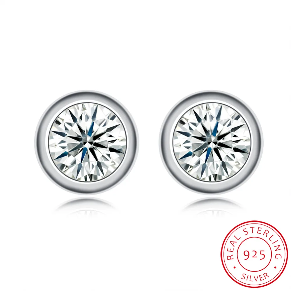 

It is silver certificate!Real Pure sterling silver stud earrings for women round Zircon cute earing jewelry Pendientes Brincos