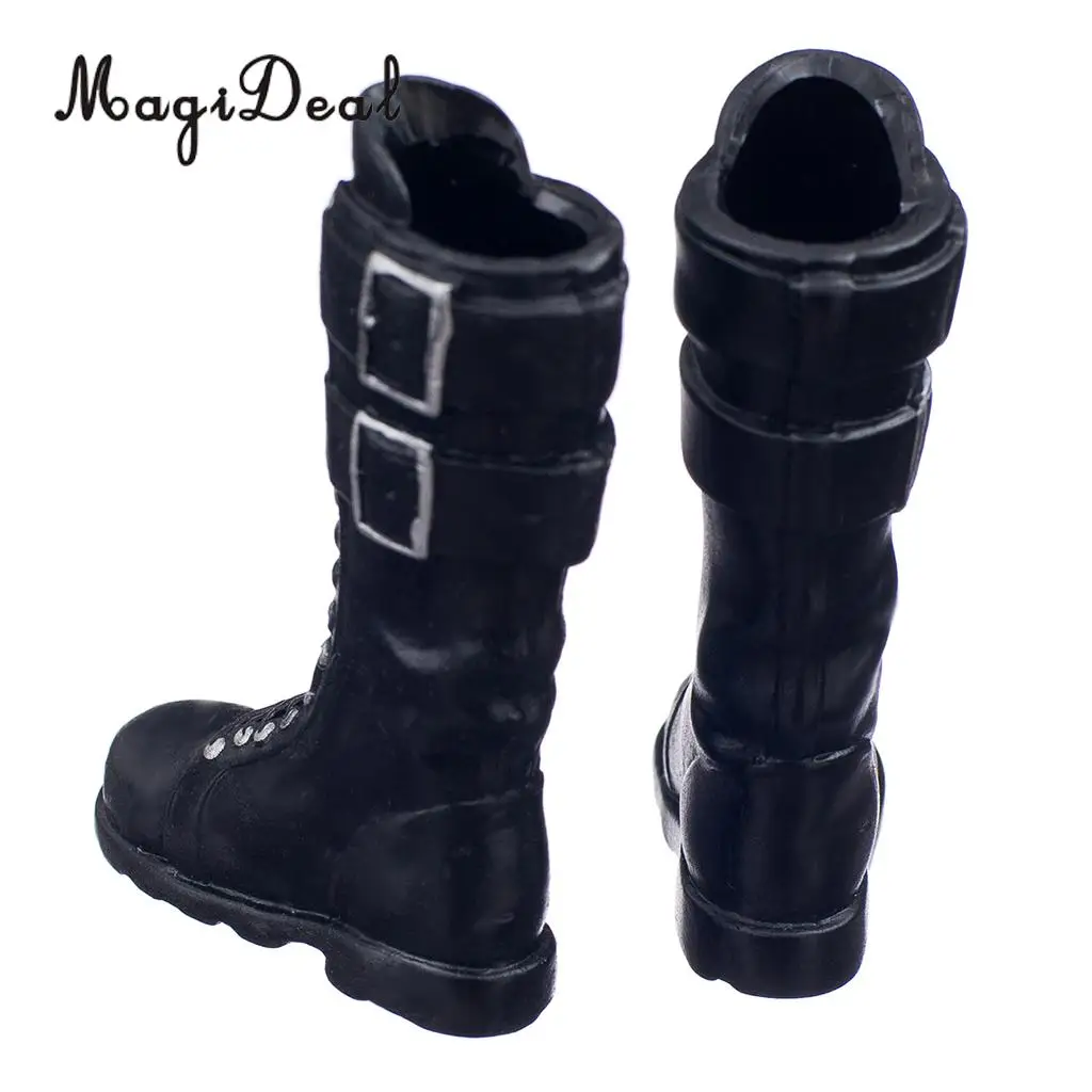 MagiDeal; 1 пара; модные черные 1/6 туфли на резиновой подошве со шнуровкой на шнуровке на плоской подошве с пряжкой; высокие сапоги для детей возрастом от 12 дюймов женской фигуры средства ухода за кожей ребенка куклы Подарки АКС