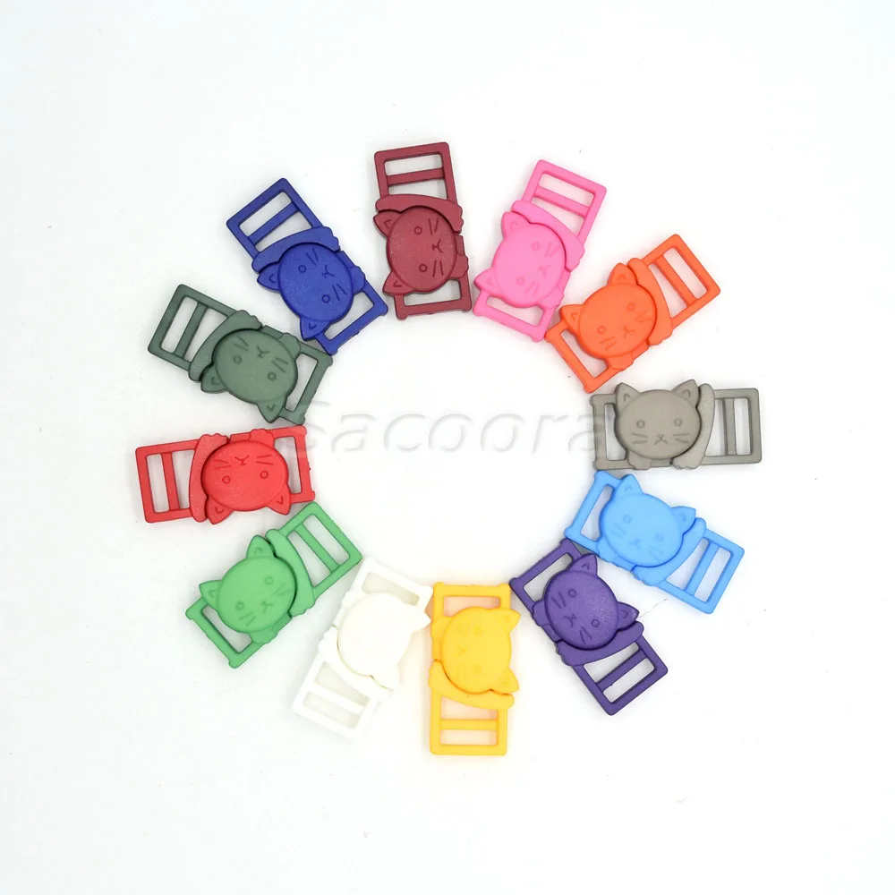 

12pcs 3/8"(11mm) Colorful Cat-Head Plastic Buckle Safty Breakaway Buckles For Cat Collar Paracord Bracelet Bra Accessories