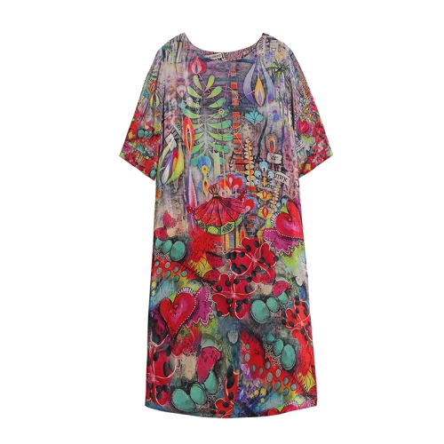 Elegant Temperament Printing Women Dress 2018 New Summer High End Half Sleeve Classic Round Collar Silk Loose Thin Lady Dresses Elegant Temperament Printing Women Dress 2018 New Summer High End Half Sleeve Classic Round Collar Silk Loose Thin Lady Dresses