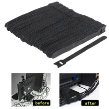 50PCS T-type Reusable Nylon Cable Ties Cables Organizer Hook Loop Sticky Straps Hook And Loop Cable Tie with Eyelet Hole