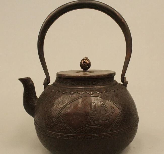 

wholesale factory 9"Archaic Japan Japanese Iron Bird Tree Kettle Wine Tea Pot Flagon Statue