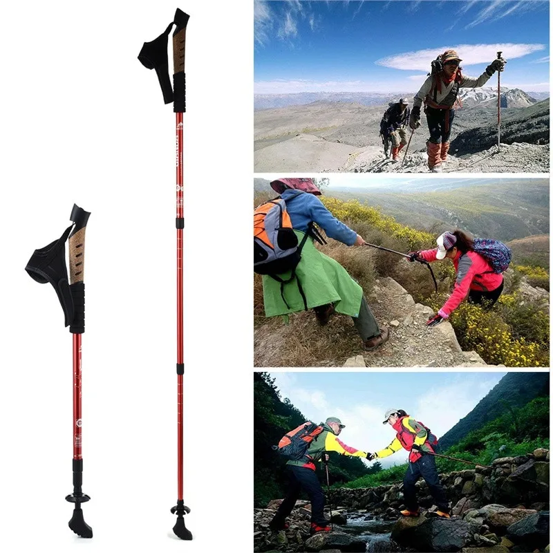 

4 Color Adjustable Outdoor AntiShock Trekking Hiking Walking Stick Pole 3-section 67cm-135cm for Camping Mountaineering
