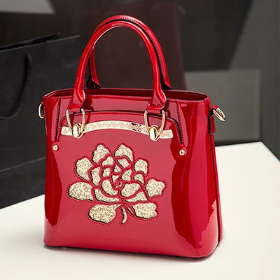 Роскошные женские лакированные кожаные сумки высокого качества, женские сумки через плечо, модные сумки с аппликацией, женская сумка через плечо, сумки-мессенджеры - Цвет: red