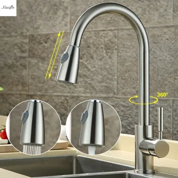 

Nickel Brushed Kitchen 360 Degree Rotation Pull Out Basin Faucet Water Spout Spray Swivel Single Handle Cold And Hot Mixer Tap