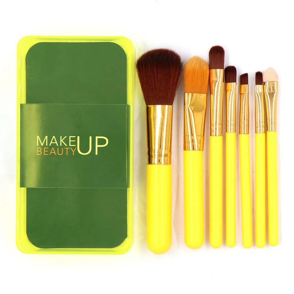7 шт./компл. набор кистей для макияжа Профессиональные мини набор косметических кистей для макияжа Набор сборки прозрачный Пластик Box Косметические Кисти - Handle Color: Цвет: желтый