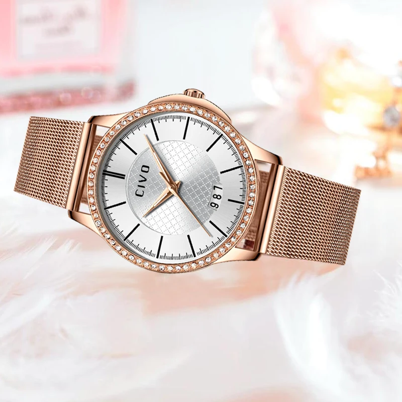

CIVO Luxury Top Brand Girl Watch Women Calendar Waterproof Mesh Stainless Steel Watches Clock High Quality Casual Wristwatch