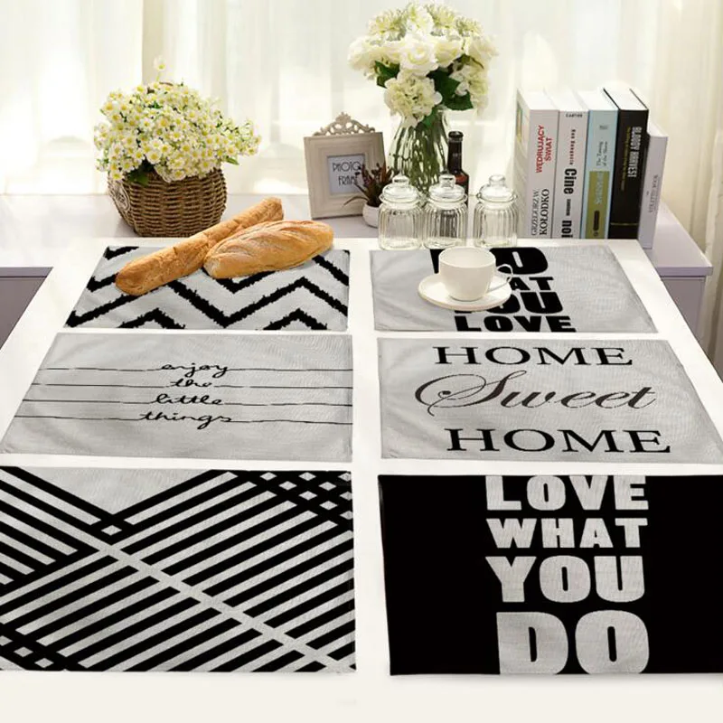 Black and white strips placemat Fabric coaster Table decoration mat