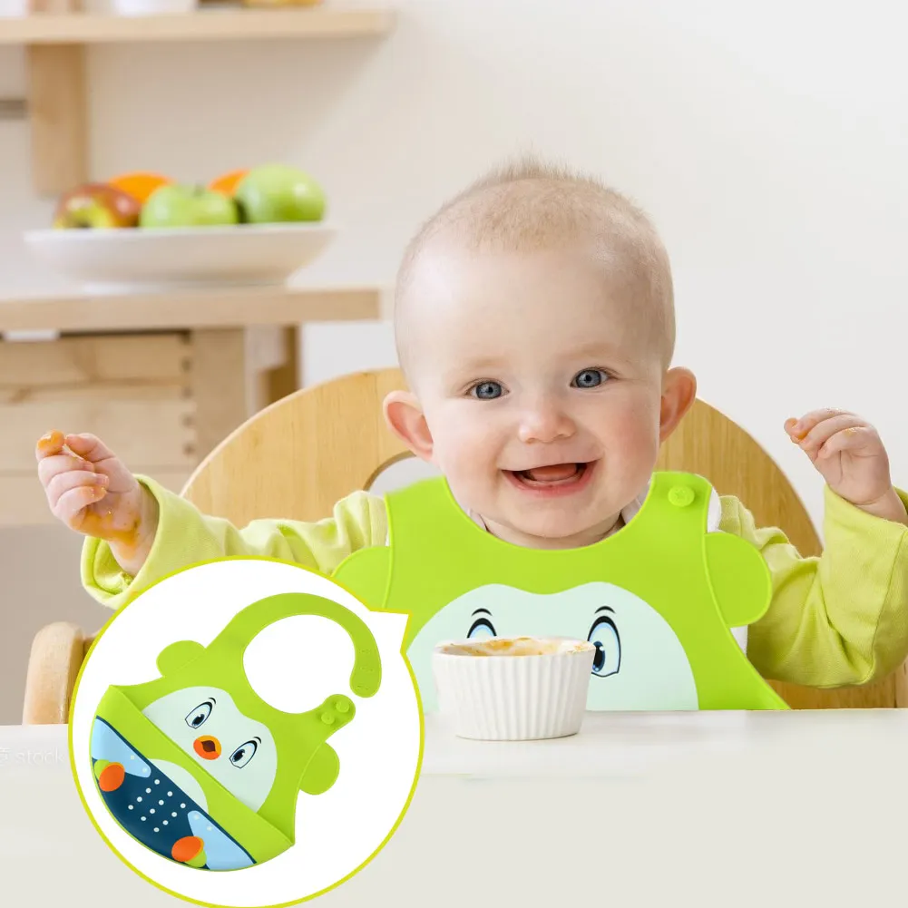 Baby Eat Bib Cute Cartoon Food Grade Silicone Waterproof Leak Proof Infant Feeding BibBibs