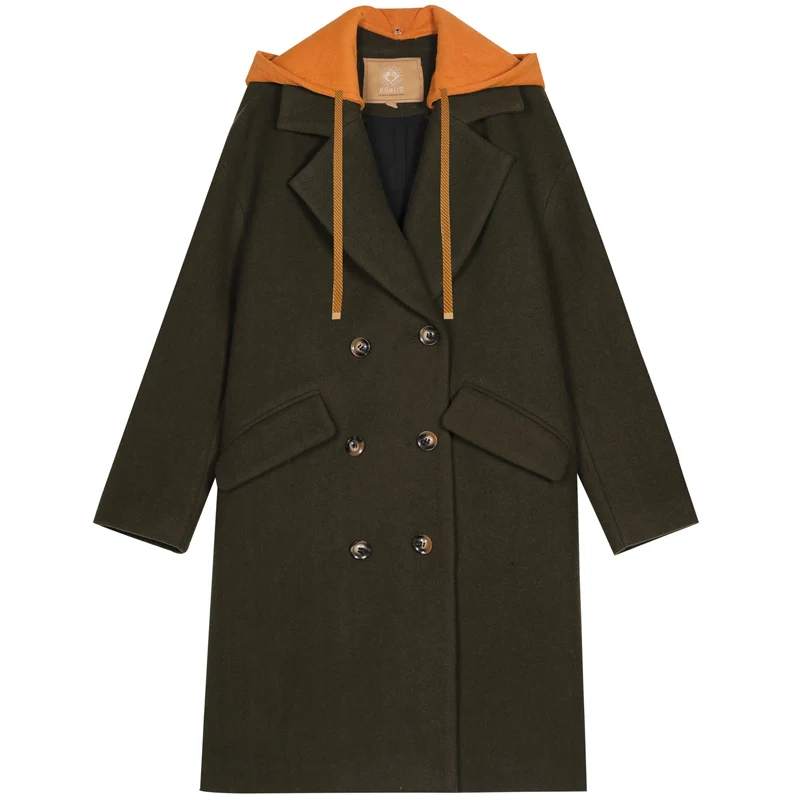 ELF SACK Winter New Woman Wool Coat Plaid Full Turn-down Collar Female Wide-waisted Jackets Casual Vintage Femme Wool Jacket