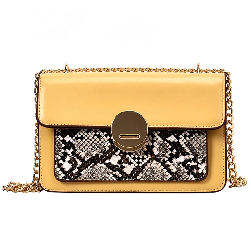 

New Fashion Small Snake Print Flap Shoulder Bag High Quality Female PU Leather Chain Crossbody Bags for Women Black 2019