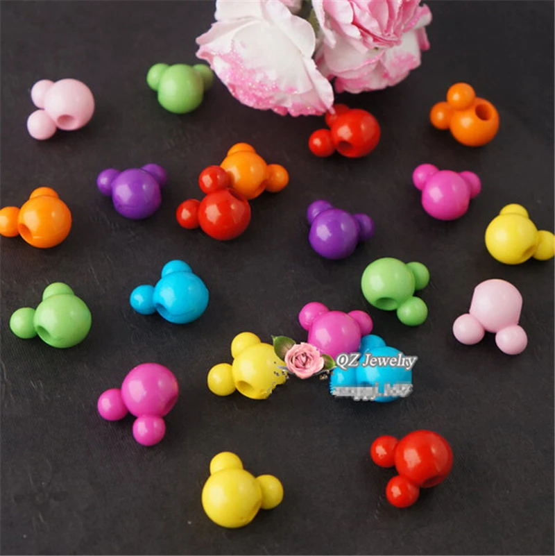 

abalorios pulseras manualidades Cartoon Mickey Acrylic Beads Bracelet Necklace Crafts Jewery Findings Mixed 15x16mm 30Pcs/Set