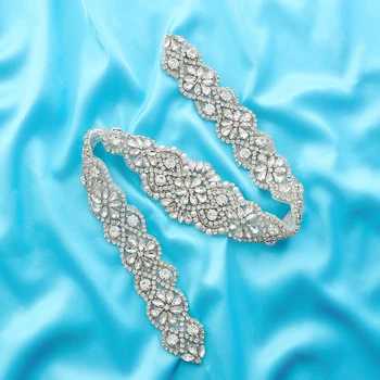 

Garment Pearl Gold Wide Applique Fashion Wedding Dresses Handmade Beaded Rhinestone Accessories Silver Crystal Wholesale S160