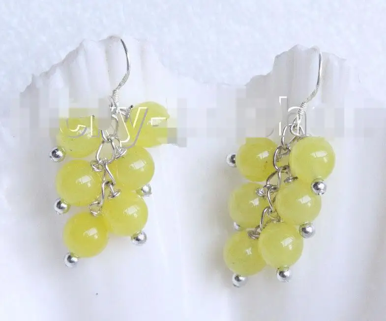 &gt2pcs Genuine Dangle baroque round 6mm yellow jade earrings 925 silver hook | Украшения и аксессуары