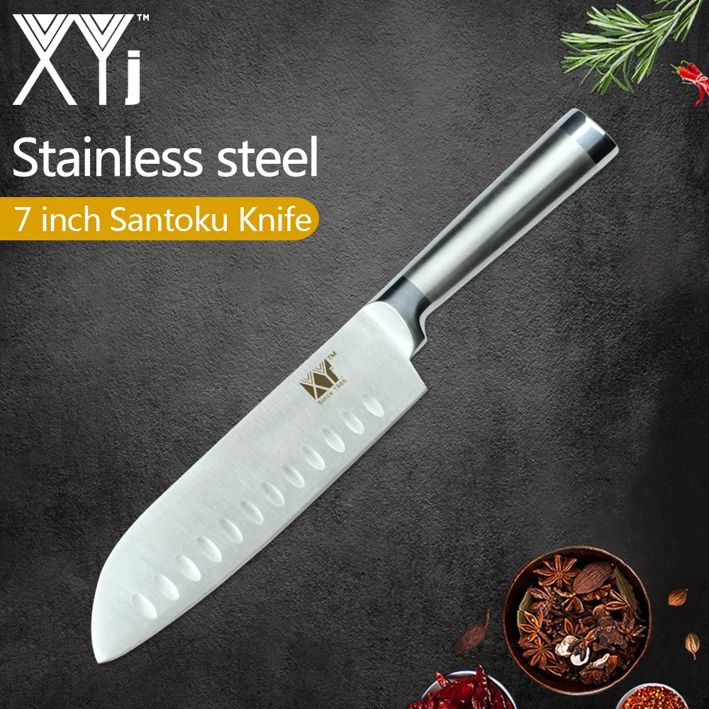 XYj Stainless Steel Kitchen Knife Sharp Blade Comfortable Handle Chef Slicing Bread Santoku