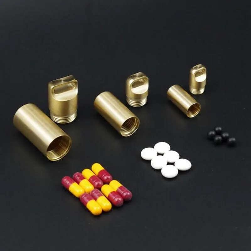 

Mini Copper Waterproof Pill bottle Portable Capsul tank Outdoor medicine storage small first aid kit