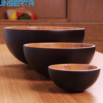 

JINSERTA Bamboo Bowl Tableware Dinnerware Children Dinner Dish Natural Healthy Against Creative Children Adult Fruit Salad Bowl