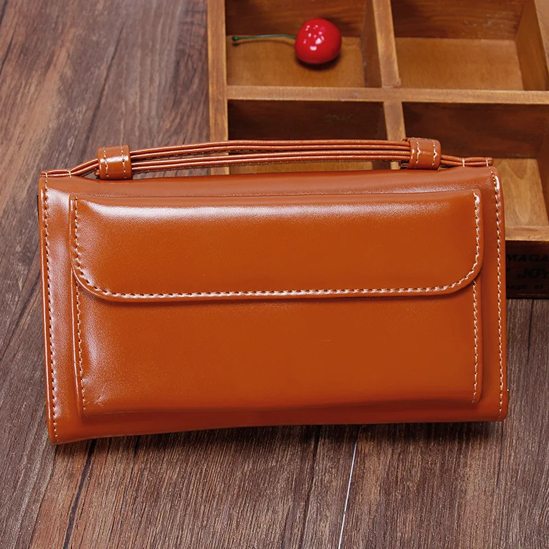 

Women Oil Wax Leather Handbags Chains Cover Shoulder Bags Messenger Bag Lady Crossbody Brown Genuine Leather Handbag Casual Tote