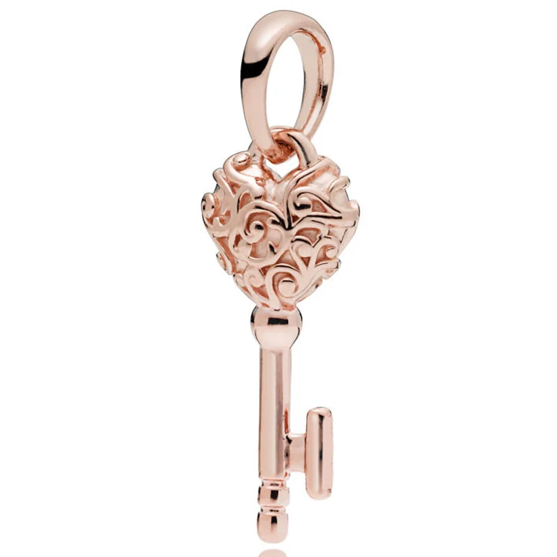 

Original 925 Sterling Silver Bead Charm Rose Gold Lacework Love Heart Regal Key Pendant Fit Pandora Bracelet & Necklace Jewelry