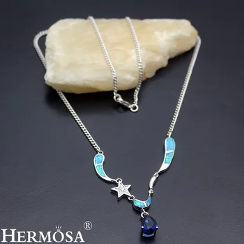

Hermosa Dreamy Fire Australian Opal Star & Moon Design Elegant Womens Jewelry Silver Color Pendant Necklace 19 Inch