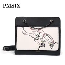 PMSIX 2019 изысканная ручная роспись сумки через плечо с печатным рисунком Женская мода Черный Высокое качество Портативный одиночное