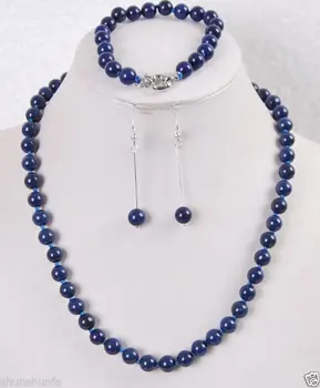 

Free shipping8mm Egyptian Lapis Lazuli Round Beads necklace bracelet earrings set (A0425)