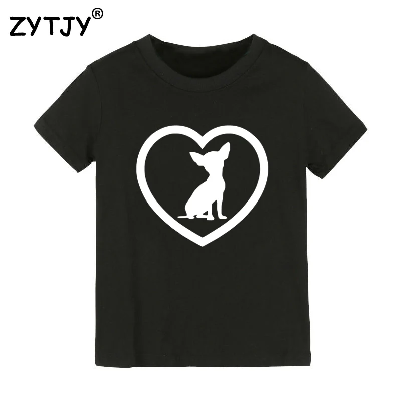 Чихуахуа Сердце печати Детская футболка для мальчиков и девочек Футболка для детей одежда для малышей Забавные футболки Прямая поставка Y-14 - Цвет: Черный