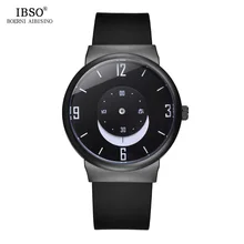 IBSO 7.8MM Ultra-Thin Creative Mens Watches 2019 Black Silicone Strap Moon Pointer Sport Quartz Watch Men Waterproof Male Clock