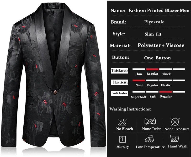 Plyesxale Пром Блейзер Для мужчин 2018 Slim Fit Для мужчин S Shawl Collar Blazer Мода Печатные Мужской этап одежда Повседневное TERNO masculino q263