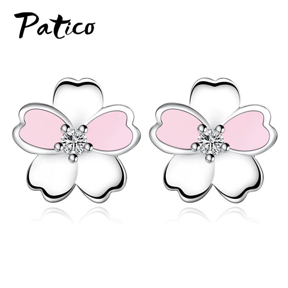 

925 Sterling Silver Cubic Zirconia Flower Simple Piercing Stud Earrings For Women Cubic Zirconia Ear Rings Party Wedding Jewelry