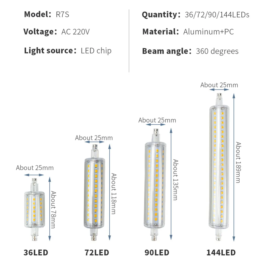 R7S Светодиодная лампа J78 J118 с регулируемой яркостью 78 мм 118 мм 135 мм 189 мм заменяет галогенный светильник 25 Вт 150 Вт 500 Вт AC 220 В 110 В лампада