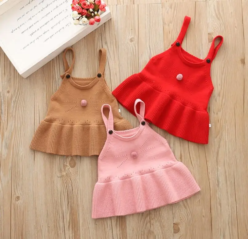 Baby Girls Spring Autumn Knitted Ruched Vests Children O Neck Clothing