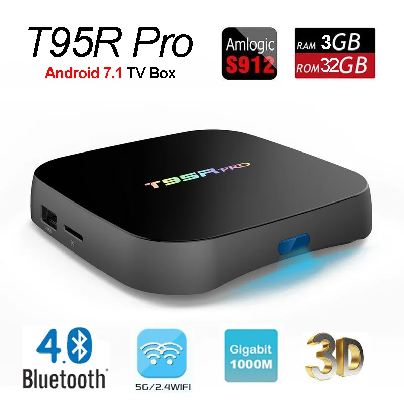 

T95R Pro 3GB 32GB Android 7.1 TV Box Amlogic S912 Octa Core 64bit Smart Mini PC 4K 3D Movie Media Player 2.4G/5G Wifi Bluetooth