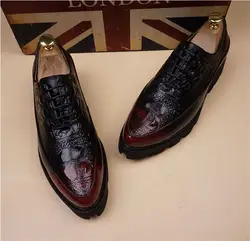 Осень-зима с острым носком Обувь на шнуровке мужская повседневная обувь в британском стиле Для мужчин Увеличение тиснением кожаные туфли