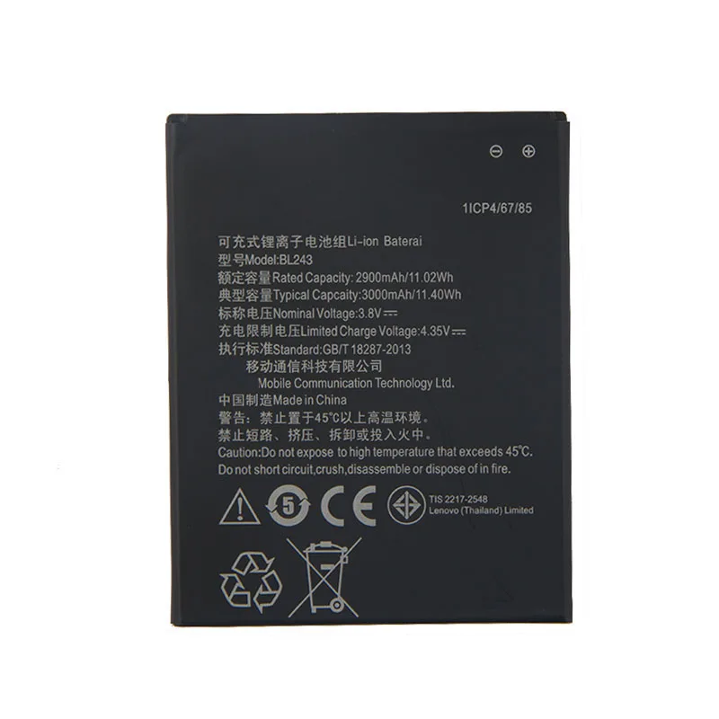 Original BL243 Battery For Lenovo K3 Note K50-T5 K50-T3S A5860 A5600 A7600 A7000 A5500 2900mAh | Мобильные телефоны и