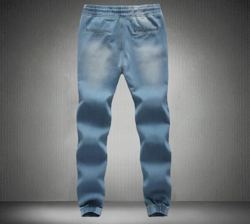 Летние мужские джинсы шнурок талии тонкий джоггеры брюки длинные штаны промывают пот Штаны свободные Повседневное Motor Jeans