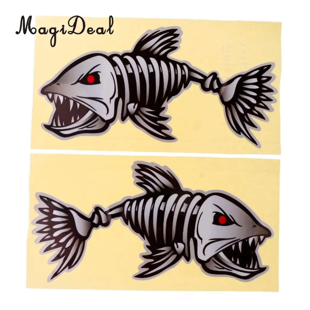 MagiDeal Inflatable Boat 2Pcs Skeleton Fish Decals Stickers Boat Canoe