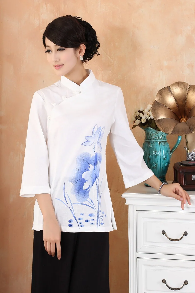 Chinese National Tops Women Cotton Blouse Summer T shirt Size S 3XL-in Tops from Novelty 