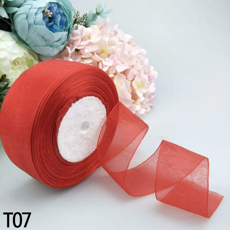 4 см* 45 м сплошной цвет органза тюль ленты рулон упаковка для свадебного подарка упаковка DIY Материал вечерние украшения лента для скрапбукинга - Цвет: T07
