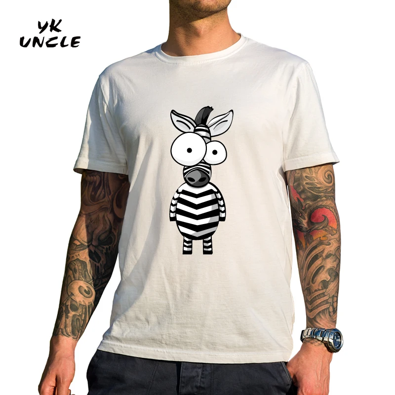YK UNCLE Brand Clothing Cute Zebra Printed T Shirt Men White T Shirt
