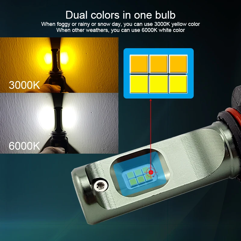 CNSUNNY светильник светодиодный автомобильный противотуманный светильник лампы 3000K 6000K двухцветные переключаемые H11/H8 9005 H7 переключаемый Светильник цвета авто противотуманные фары