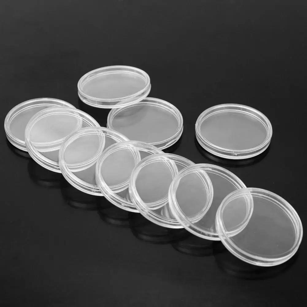 10Pcs Clear Round Plastic Coin Capsule Container Storage Box Holder Case 40mm 