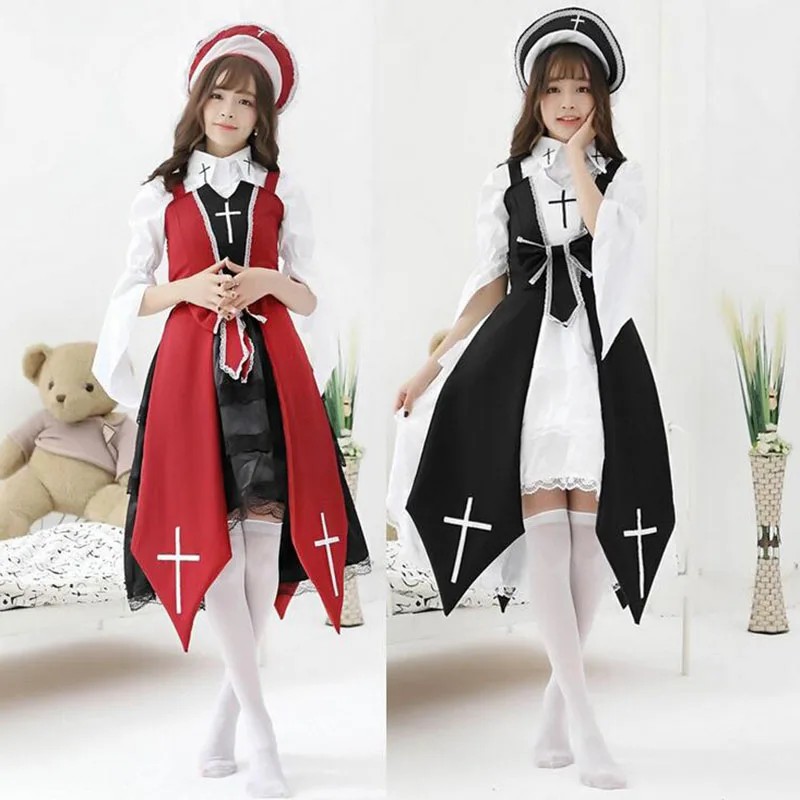 

2019 new Lolita Jsk Black red Gothic witch dress bow white Black lolita doll Cross Witch cosplay Costume Dress For girls women