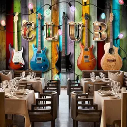 Пользовательские фото обои Красочные Музыкальные инструменты фоне стены фрески обои Ресторан Бар КТВ украшения