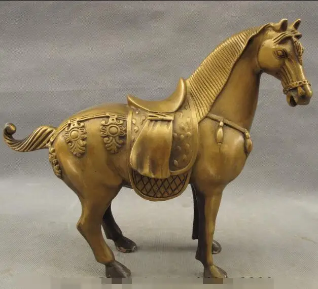 

free shipping S03379 10" Folk Chinese Year Zodiac Bronze Decoration Run Tang Horse Statue Sculpture