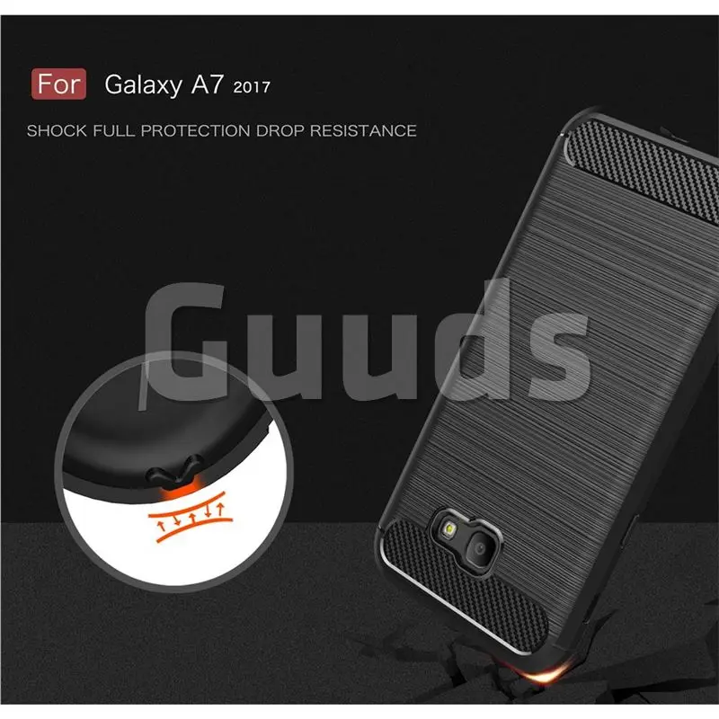 Luxury Carbon Fiber Brushed Wire Drawing Silicone TPU Back Cover for Samsung Galaxy A7 2017 A720 (Black)